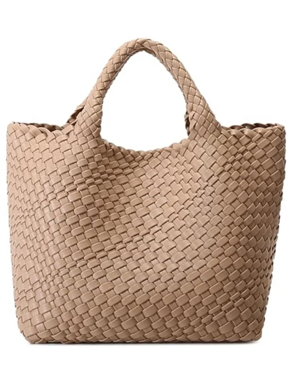 Womens Woven Vegan Leather Tote Bag Shoulder Handbag Market Purse Large Shopper